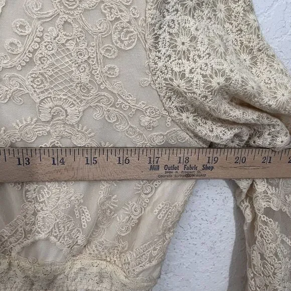 Reba Midi Beige Antique Lace Dress Women Large Romantic Boho Long Sleeve - Picture 9 of 9